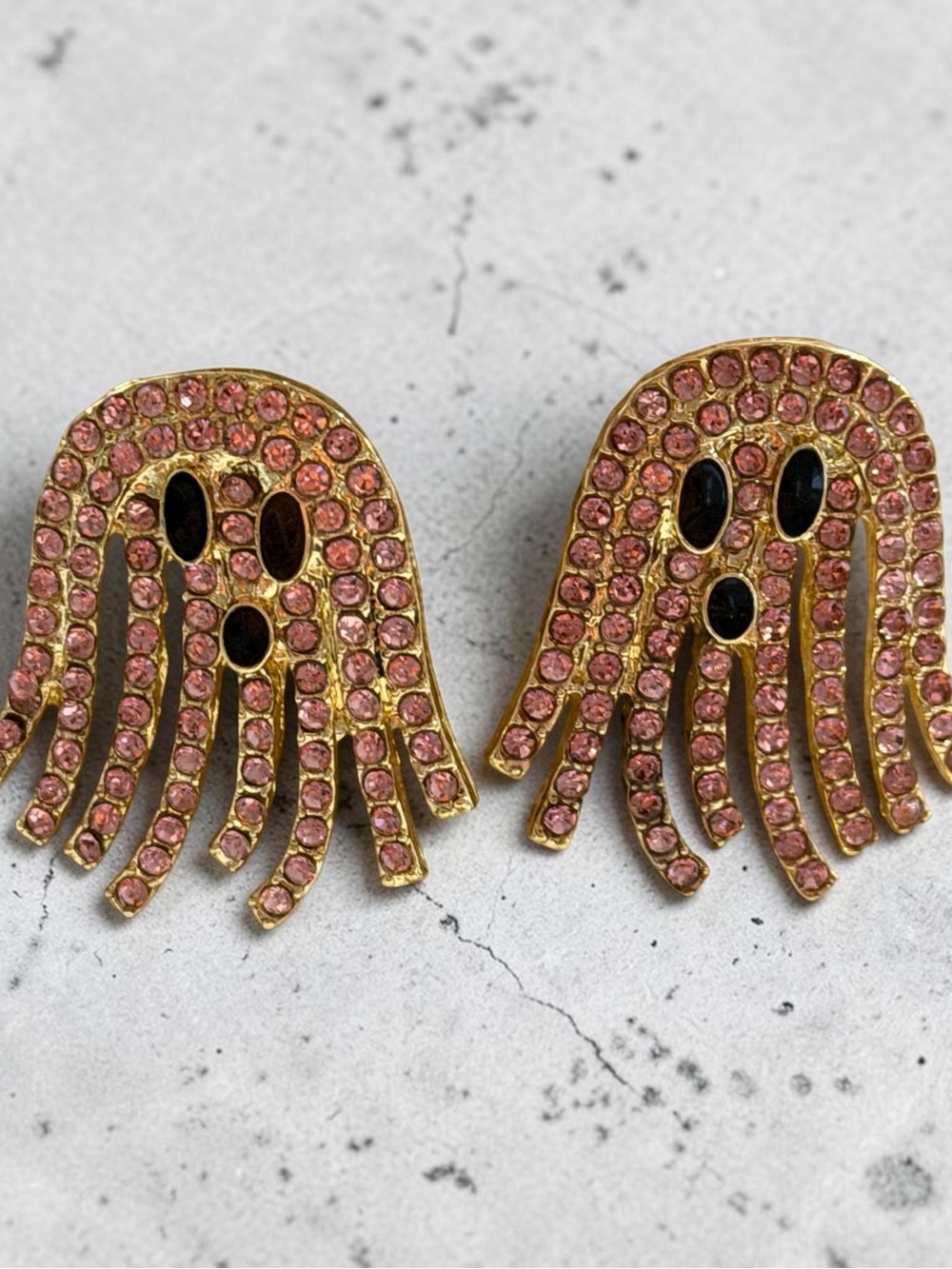 Gold-Tone Pink Crystal Ghost Earrings